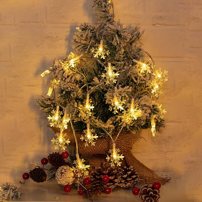 Brightown Solar Christmas Snowflake String Lights 2-Pack 100 LED 78FT Outdoor Waterproof Fairy Lights with 8 Lighting Modes for Wedding, Party, Tree, Room, Garden, Patio, Yard, Home(Warm White)