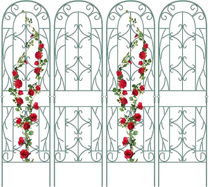 4 Pack Metal Garden Trellis for Climbing Plants,Green Metal Garden Trellis for Vines Plant Rose Vegetable Support,Large Decorative Outdoor Trellis