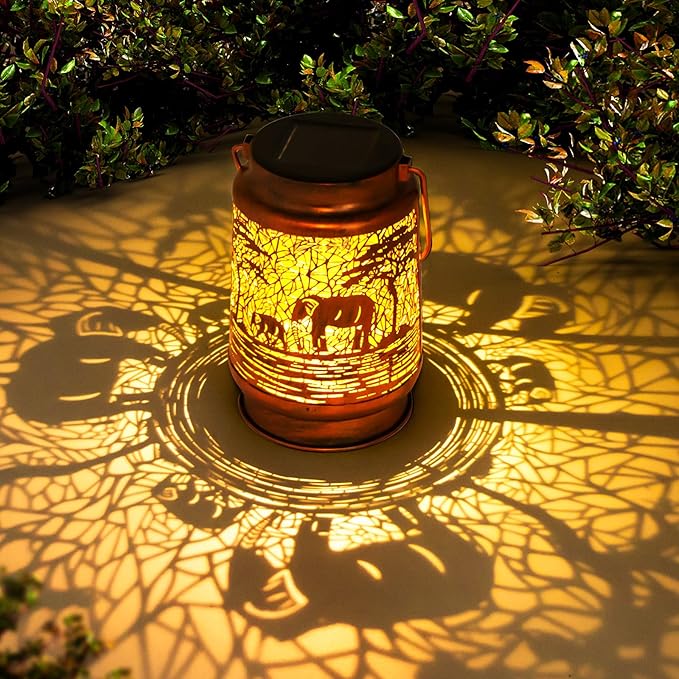 Solar Lanterns Outdoor Garden Decor, Gifts for Women, Mom, Grandma, Birthday, Thanksgiving, Decorative Waterproof Hanging Metal LED Light for Yard, Patio, Lawn, Landscape, Backyard (Elephant)