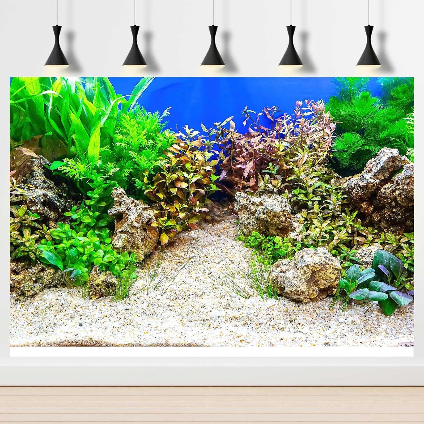 Aquarium Background Underwater Grass Leaves with Pebble Terrarium Background Vivid and Fresh Green Aquatic Plant Stone River Bed and Lake Fish Tank Background Decor Vinyl 48x18in