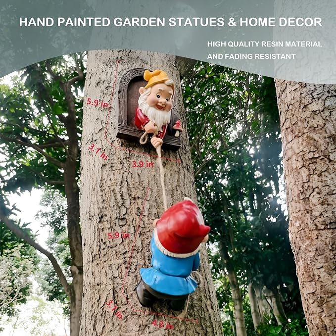 Elenon Climbing Gnomes Tree Faces Decor Outdoor for Yard, Adorable Gnome Tree Hugger Fairy Door Statue for Tree, Funny Garden Tree Peeker Sculpture Yard Patio Art