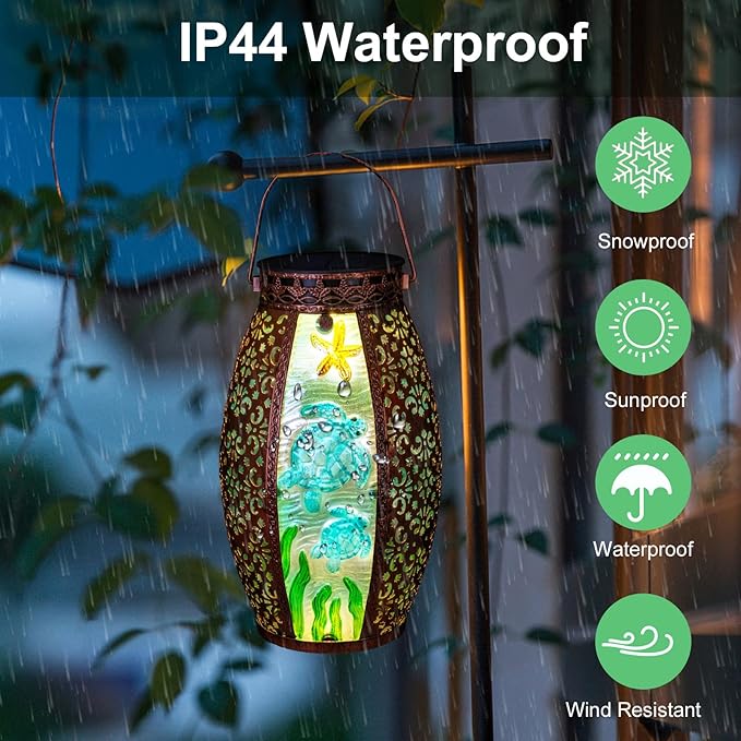 Larekook Outdoor Solar Lantern-Waterproof Turtles Hanging Metal Decorative Lights for Patio Table Garden Pathway Yard with Super Bright Warm White LED,Large Solar Panels,Auto On/Off Sensor