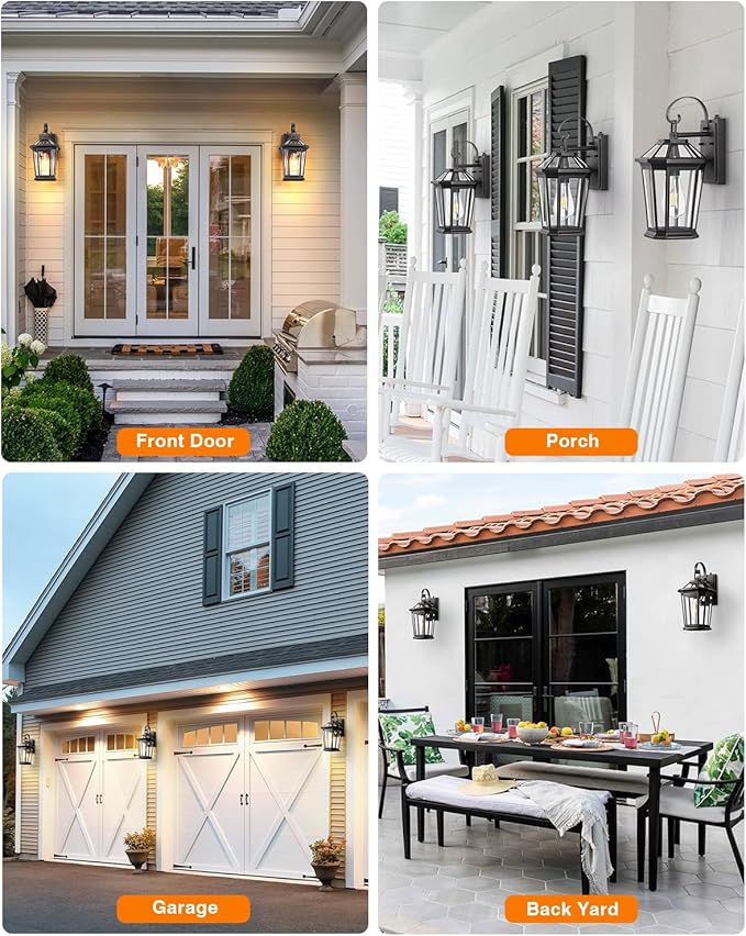 VIANIS Dusk to Dawn Exterior Light Fixture, Waterproof Outdoor Wall Sconce Porch Light for House, 100% Anti-Rust Aluminum Outside House Lights, Farmhouse Coach Lantern for Garage, Front Door 2Pcs