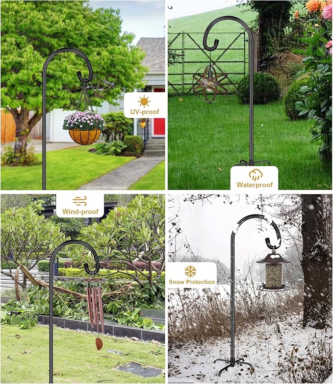 Shepherd Hook 75 Inch Tall Heavy-Duty Metal Garden Hanging Pole Stake for Bird Feeder Pole Plant Baskets, Black (1 Pack)