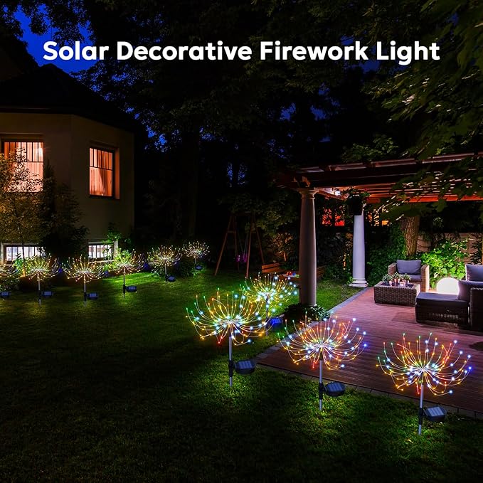 Solar Sparkles Landscape Light Garden Fairy Colorful Light Outside Solar Fireworks Lights Outdoor Waterproof 120 LED Decorative Nightlight Outdoor for Yard Patio Pathway Lawn Party Decor, 4 Pack