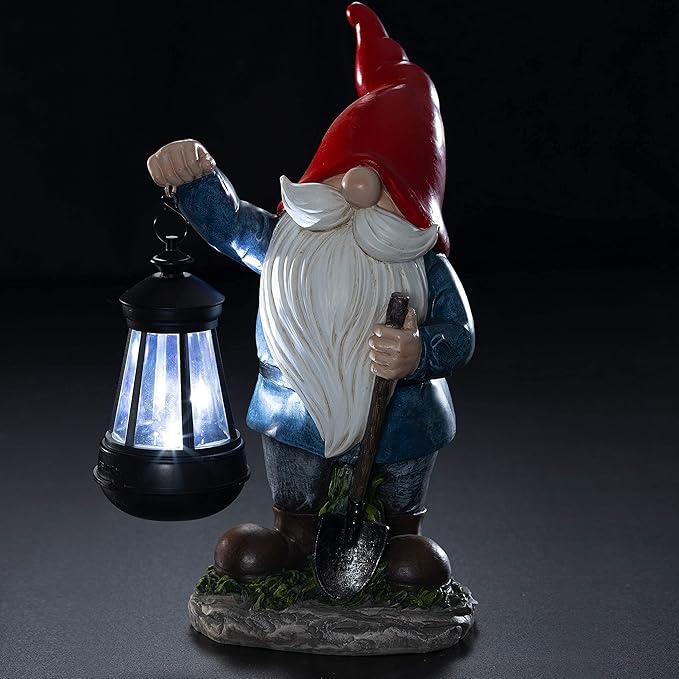 VP Home Earnest Garden Gnomes with Lantern Lawn Gnome Great Addition for Your Garden Solar Powered Light Garden Knome Christmas Decorations Gifts for Outside Patio Lawn