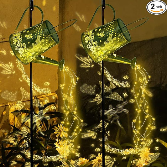 YJFWAL 2 Pack Watering can with Lights, Solar Watering can Lights, Memorial Gifts Garden Decor Outdoor Lanterns Waterproof for Garden Table Patio Yard Pathway Walkway