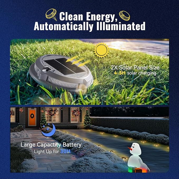 Solar Driveway Lights Outdoor 4 Pack, RGB Colors Solar Deck Dock Lights Outdoor Waterproof IP68, 3 Dynamic Light Modes, Driveway Marker for Warning Stair, Boat Dock, Step, Walkway, Patio Decor