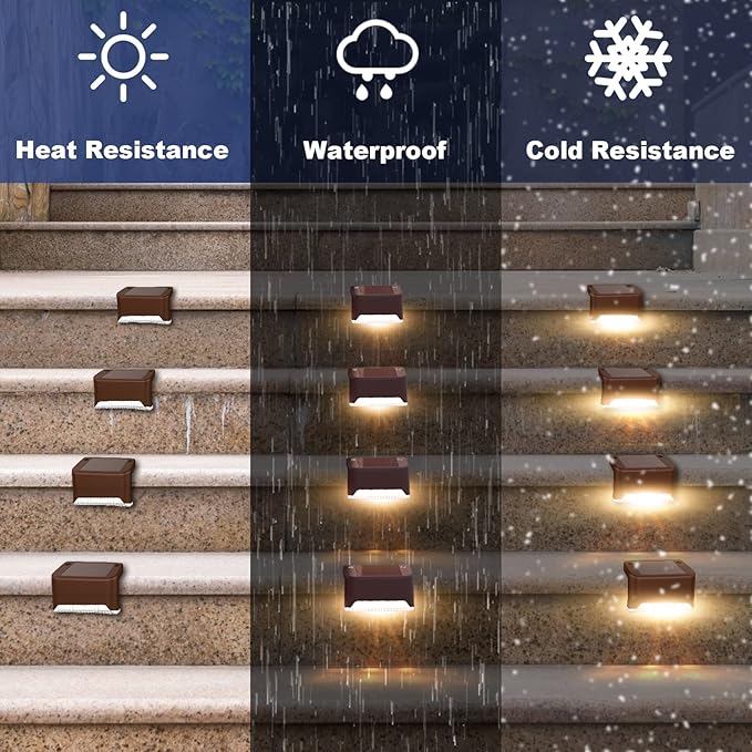 pearlstar Solar Deck Lights Outdoor,24 Pack Solar Deck Lights Outdoor Waterproof Led,for Stairs,Step,Fence,Yard,Patio,Driveway,Pathway,Yard,Backyard and Garden(Brown)