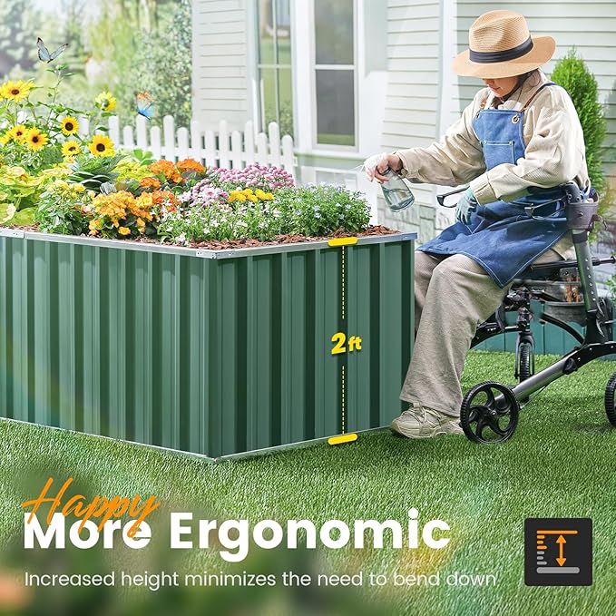 KING BIRD 68" x 36" x 24" Galvanized Raised Garden Bed Outdoor Heightened Steel Metal Planter Box for Deep-Rooted Vegetables, Flowers, Large Raised Bed Kit(Green)