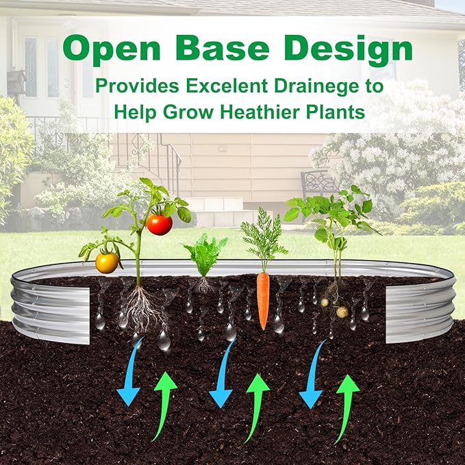 JERIA 8×4×1ft Oval Raised Garden Bed,Galvanized Raised Garden Bed Kit Outdoor Metal Gardening Planter Box for Vegetable, Fruits, Flower，Herbs