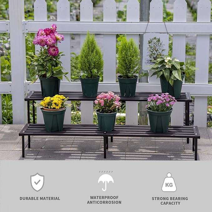 Metal Plant Stand, Rust-proof Aluminum Flower Pot Stand, Plants Display Stands Decoration Racks for Living Room Balconies and Gardens (120 Ebony)