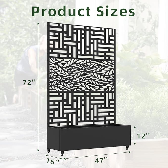 Casaphoria Metal Raised Garden Bed with Trellis and Wheels, 72"x47" Planter Box for Climbing Plants, Vines & Vegetables, Features Drainage Holes, Helen &Spring