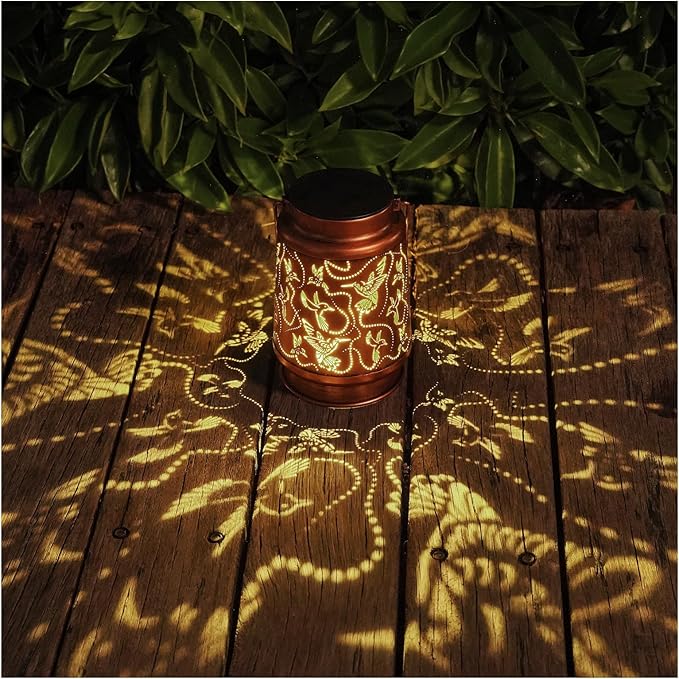 Solar Hummingbird Lanterns Outdoor Hanging Decor Lantern,Waterproof Hollow Out Metal Decorative Garden Light,Graceful Decoration for Patio,Yard,Landscape,Walkway,Festival