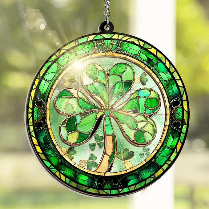 St Patricks Day Decorations - Irish Gifts for Women Men Friends Family, Shamrock Decorations, St Patricks Day Accessories - Double Layered Hanging Suncatcher 6 in