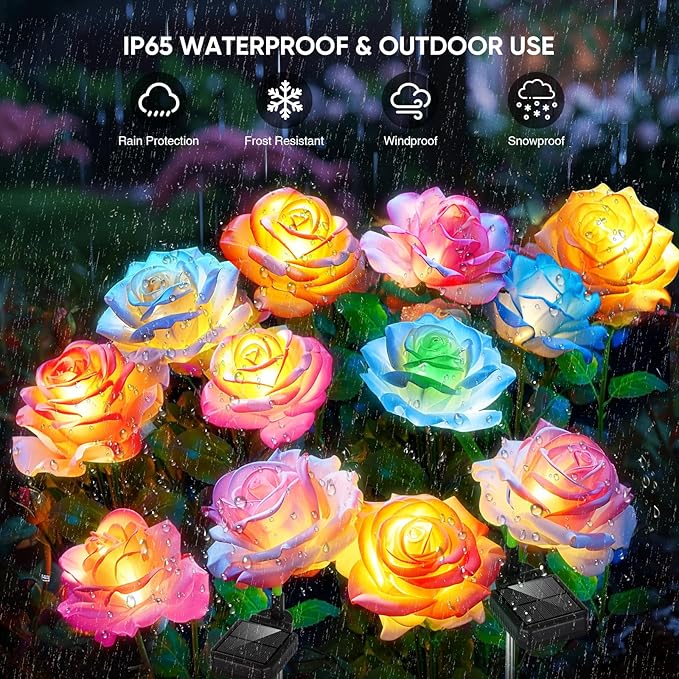 Solar Lights Outdoor Waterproof for Garden Decor, 4 Pack Solar Garden Lights for Outside, Outdoor Solar Lights for Yard with Solar Flowers Lights, Solar Powered Yard Decorations