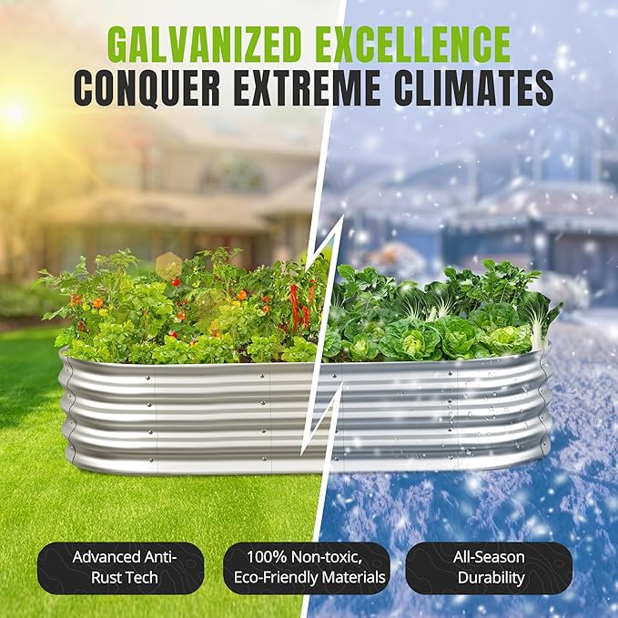 Sponvatt Raised Garden Bed - Outdoor Galvanized Raised Garden Bed Planter Boxes, Large Oval Metal for Gardening Planter Box Kit,Suitable for Vegetables,Herbs, and Flowers (4x2x1 Ft,Silver)