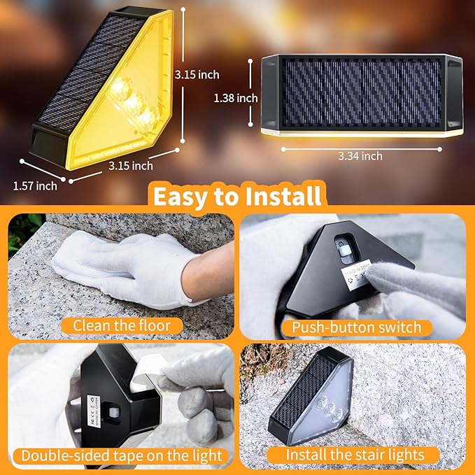 KINKAI Solar Step Lights Outside - 16 Pack Outdoor Stair Light Waterproof LED Triangle Deck Lamps for Garden, Patio, Yard, Front Door, Porch Decor (Warm Light)