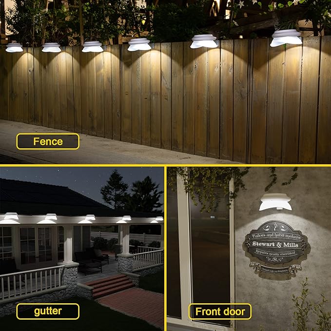 ROSHWEY Gutter Lights Solar Powered, 6 Pack Solar Patio Decor Lights with 9 LED Waterproof Fence Light for Eaves Garage Garden Landscape Pathway (Cool White)