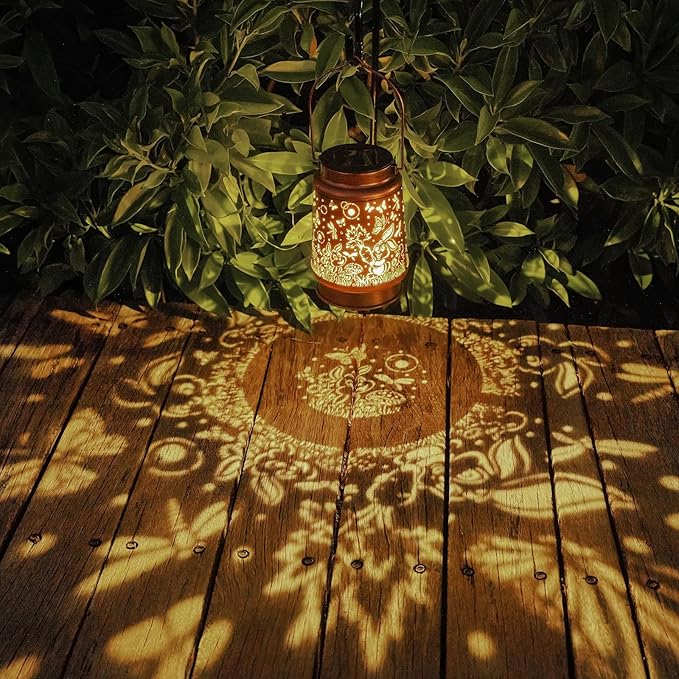 Solar Rabbit Lanterns Outdoor Hanging Decor Lantern,Waterproof Hollow Out Metal Dragonfly Decorative Garden Light,Graceful Decoration for Patio,Yard,Landscape,Walkway,Festival