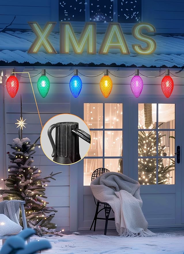 Minetom 2 Pack Solar Double C9 Strawberry Pathway Lights Outdoor - Total 32FT 20 LED C9 Christmas Lights Outdoor with Timer, 8 Modes, Solar Christmas Outside Decorations for Lawn, Multicolor