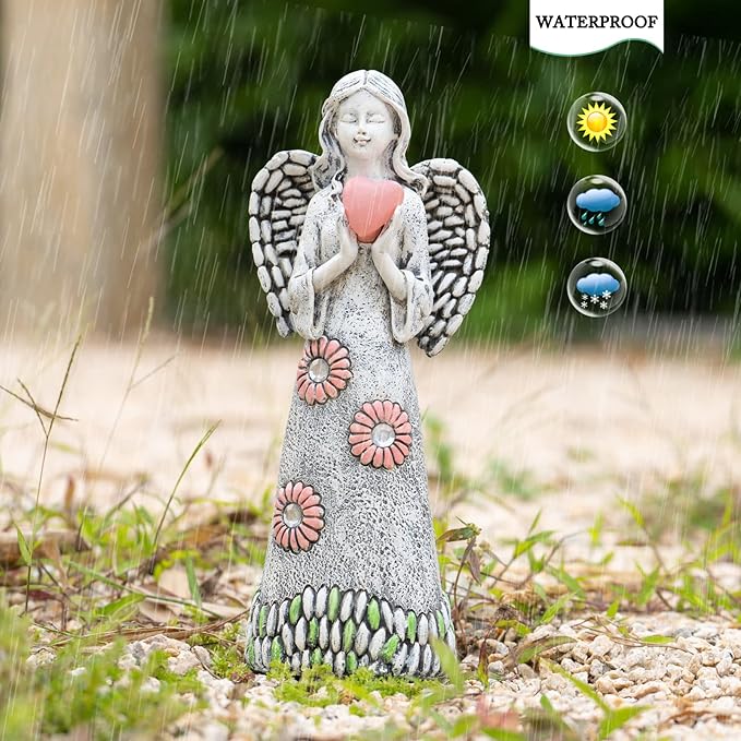 Solar Angel Statue - Garden Sculpture with Resin Decor for Patio, Lawn, Yard, Porch - Housewarming Gift, 10.03"
