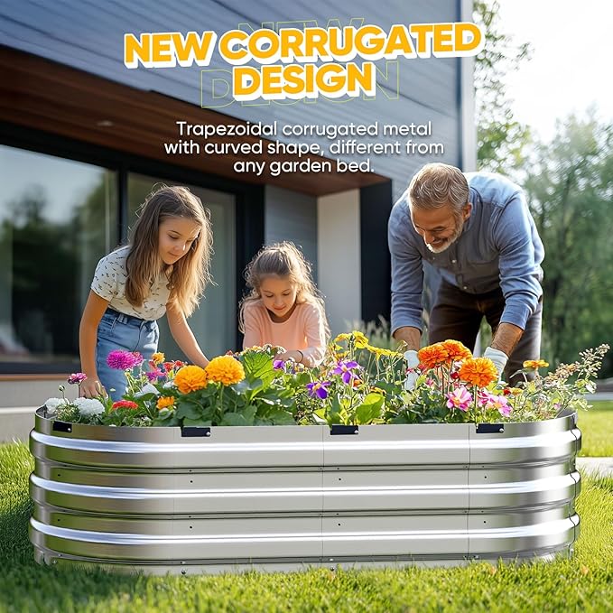 KING BIRD Raised Garden Bed Kit 2025 Upgraded 10-Minute Assembly Galvanized Planter Garden Box Outdoor for Gardening, Vegetables, Flowers, 47x24x12 in, Silver 2PCS