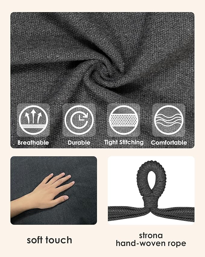 Highwild Hammock Chair Hanging Rope Swing - Max 500 Lbs - 2 Cushions Included - Steel Spreader Bar with Anti-Slip Rings - for Any Indoor or Outdoor Spaces (Grey)