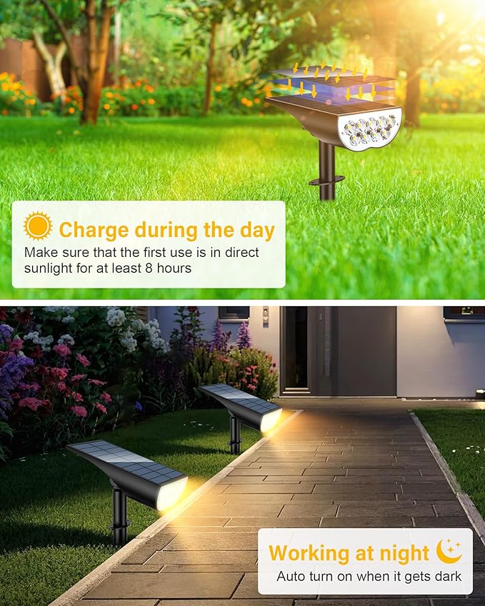 BAXIA TECHNOLOGY Solar Spot Lights Outdoor IP65 Waterproof, 3 Lighting Modes Landscape Lighting for Outside, Dusk to Dawn Solar Pathway Lights for Yard Garden Driveway, Warm White, 1 Pack