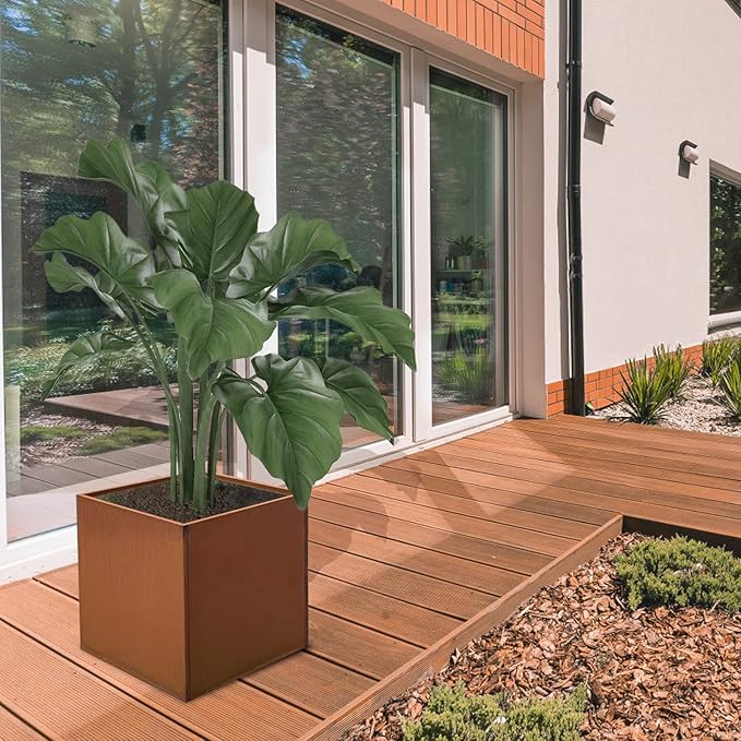 Corten Steel Planter Box Metal Square Planters Steel Large Planter Outdoor Tall Plant Durable Antique Detached for Commercial Residential Patio Deck and Backyard 26 Inch