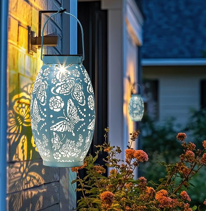 Butterfly Solar Lanterns, Gifts for Women Mom Birthday, Butterfly Decorations for Garden Patio Yard Porch Decor, Hanging Solar Lanterns, Big Metal Butterfly Solar Lights Outdoor Waterproof