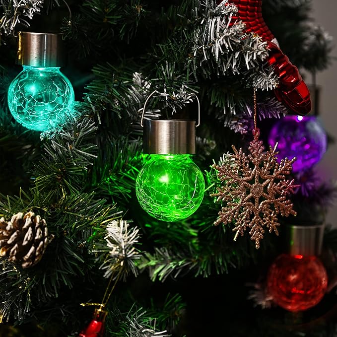 GIGALUMI 24 Pack Solar Outdoor Lights, Solar Hanging Lights for Christmas Decoration-Cracked Glass Solar Lights Outdoor Waterproof for Garden, Yard, Fence, Tree(Color Changing)