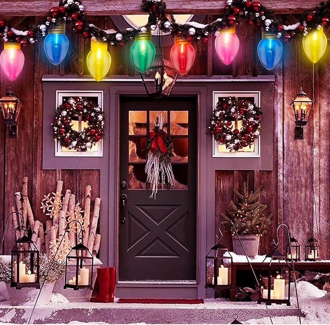 Outdoor Christmas Decorations Lights, 16Ft Jumbo Xmas String Lights with 10 5'' LED Large Multicolor Bulb Christmas Roof Hanging Lights for Outdoor Patio Eave Xmas Tree Garden Holiday Pathway Decor