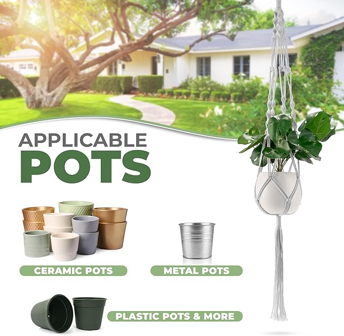 Sorbus Macrame Plant Hanger [4 Pack] Indoor Outdoor Hanging Plant Pots Cotton Rope, Elegant for Home, Patio, Garden White