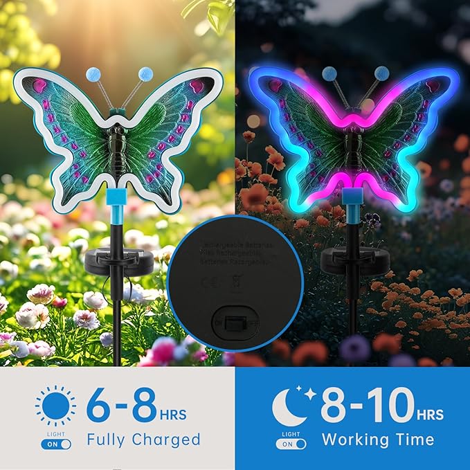 Solar Butterfly Lights Outdoor,Butterfly Solar Lights for Outside, Solar Garden Decor, Outdoor Garden neon Lights,Pathway Butterfly Lights (Light Blue,2pack)