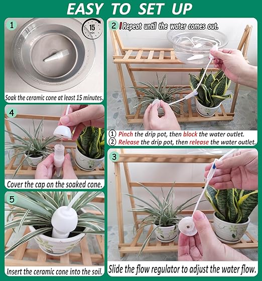 Self Watering Planter Insert, New Plant Watering Devices with Flow Regulator, Upgrade Self Watering Spikes with Controller, Vacation Drip Irrigation System Protect Your Plants (2 PCS)