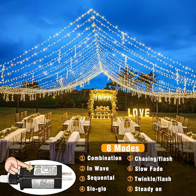 66ft 200 LED String Lights Indoor Clear Wire, 8 Modes Warm White Christmas String Lights Plug in Fairy Lights for Bedroom, Waterproof Twinkle Light for Classroom Tree Holiday Christmas Decorations