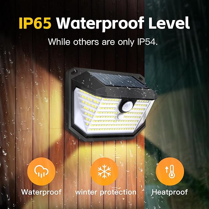 Solar Lights Outdoor Motion Sensor, 178 LED 300LM Waterproof IP65, Wall Mounted Security Light with 3 Modes, 270° Wide AngleWide Angle, Solar Powered for Garden, Yard, Patio, Front Door(2Pack)