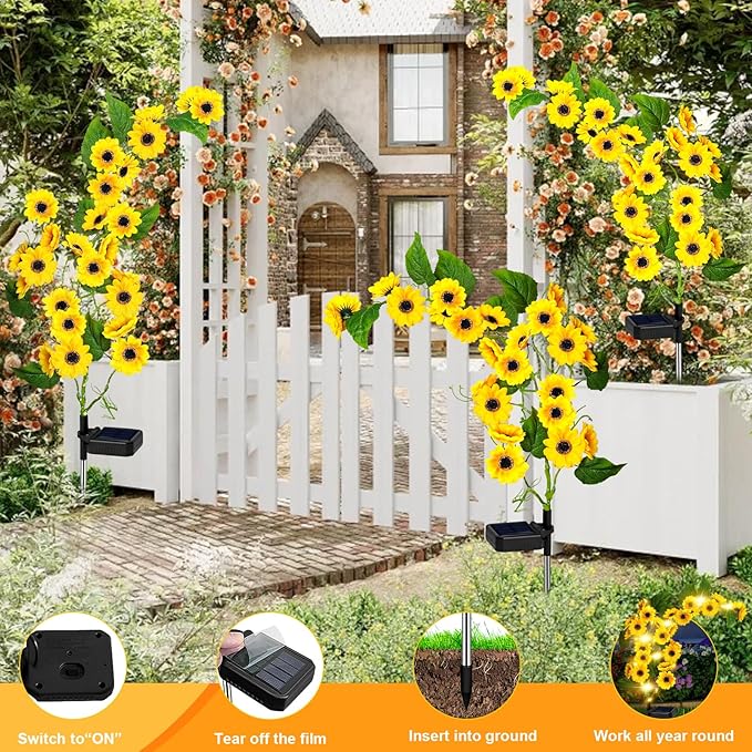 Solar Garden Lights Outdoor, 2 Pack New Sunflower Light for Outside, Solar Willow Vine Light with 46 LED Sunflowers, Waterproof Decor for Yard, Patio, Pathway, Gardening Gifts (2Pack Sunflower)