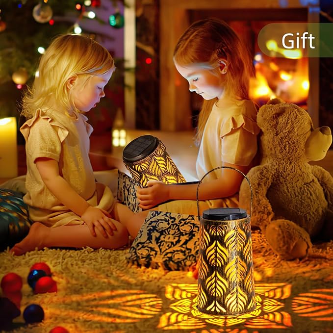 JSOT Solar Lanterns - Solar Hanging Lights for Outside Decorative Hanging Solar Lantern Vintage Solar Table Lamps Wall Mount for Front Porch Patio Tree (4 Pack)