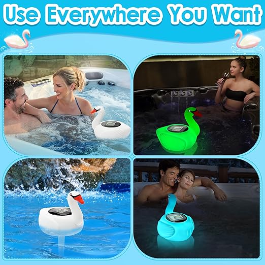 KingSom Digital Pool Thermometer,Solar Pool Thermometer Floating Easy Read with Color Changing Swan Light,Floating Pool Thermometer with Large LCD Screen and String,Pond Water Temperature Thermometer
