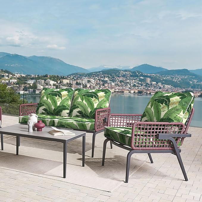 LVTXIII Outdoor Deep Seat Cushion 24"x24"x4" Patio Seat and Back Cushion Set Seasonal Chair Cushion for Dining Arm Chairs, Wicker Chairs and Garden Furniture Decoration, Swaying Palms Green