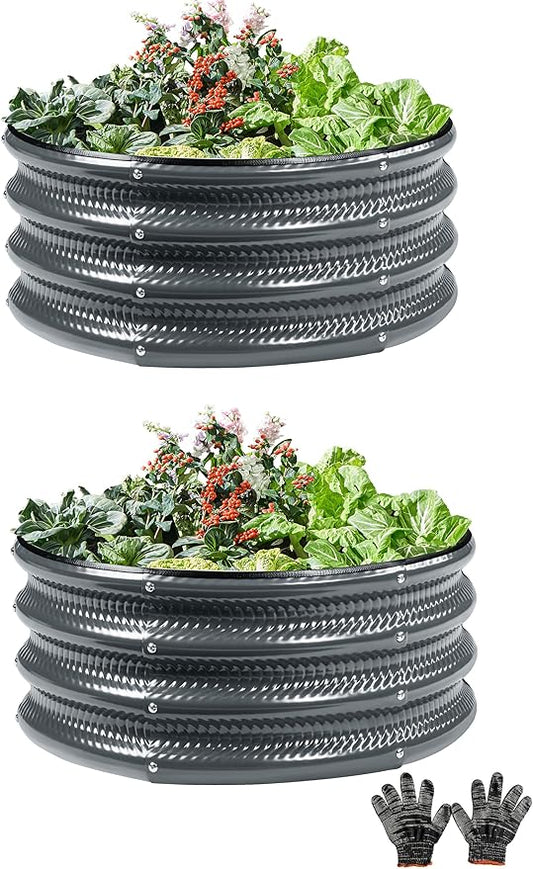 2Pack 2x2 FT Round Raised Garden Bed, Galvanized Planter Raised Beds for Outdoor Vegetables, Flowers & Herbs, Heavy-Duty Metal Raised Garden Beds, Rust-Resistant & Easy Assembly (Grey)