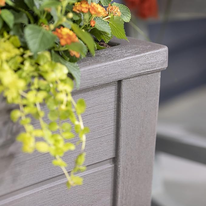 Step2 Lakewood Square Planter, Large Planters for Outdoor Plants, Gardening and Flower Pot for Patio or Porch, Efficient Drainage, Durable Plastic, Dark Cedar, 1-Pack