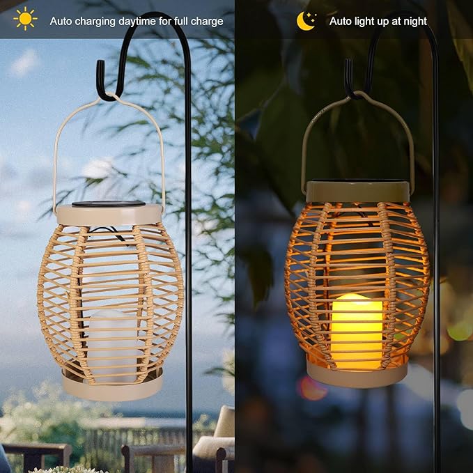 Solar Lanterns, Hanging Outdoor Lantern with LED Flickering Flameless Candles, Waterproof Outdoor Garden Lanterns Decorative for Patio, Porch,Deck, Yard, Table Decor