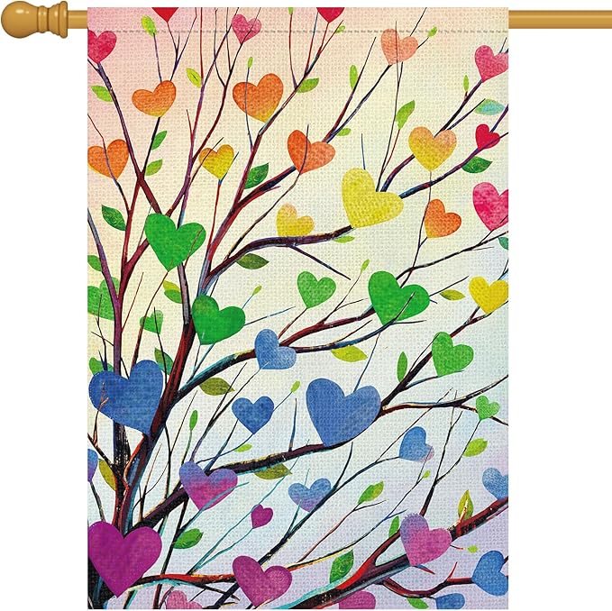 Louise Maelys Rainbow Tree Garden Flag Pride Month Love Heart 28x40 Inch Double Sided Welcome Large Burlap Gay Pride Lesbian LGBTQ Yard Outdoor Sign Outside Home House Decor