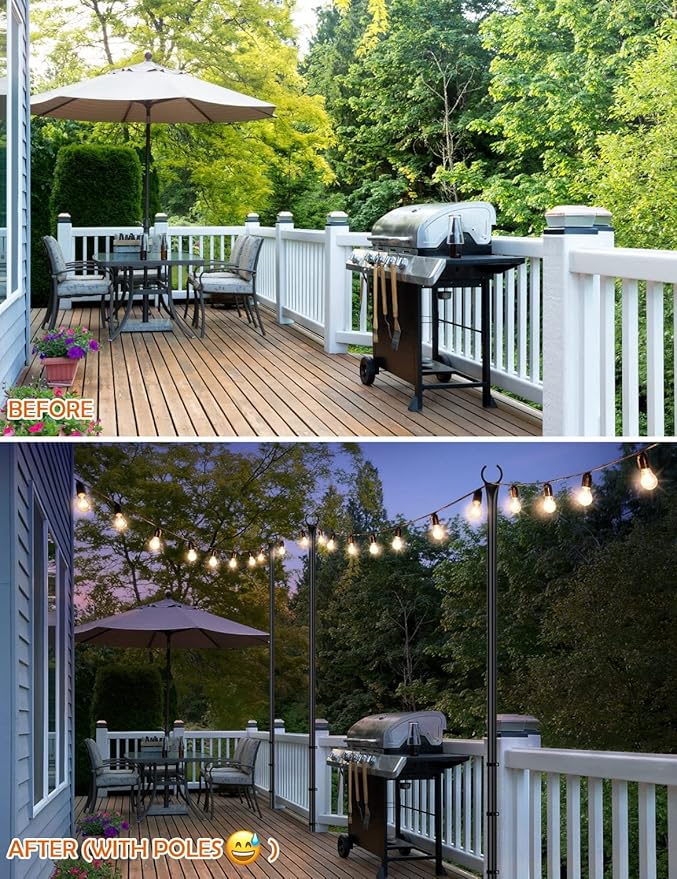 LOPANNY String Light Poles - 2 Pack 9.8FT Ft Light Poles for Outside String Lights,Outdoor Light Poles with Fork,Metal Poles Stand for Patio Deck Backyard