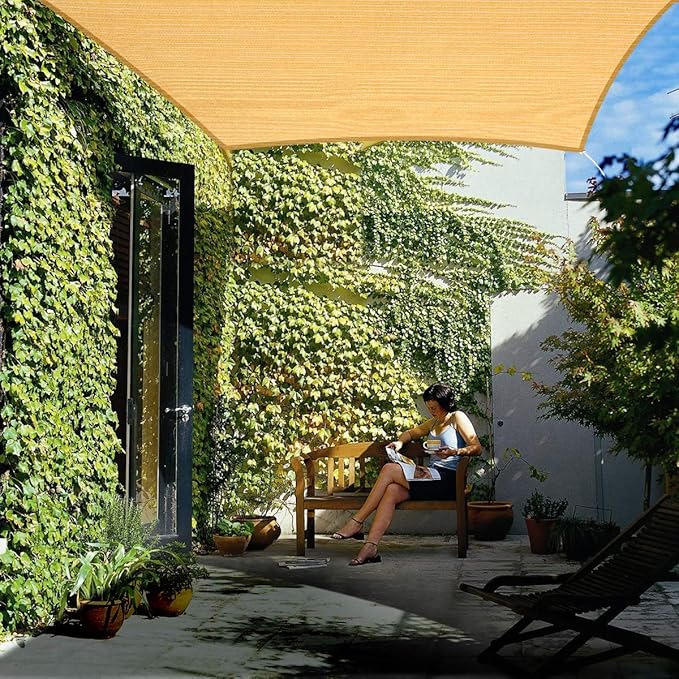 Eden's Decor Straight Flat-Edged Sun Shade Sail Rectangular 11' x 19' Wheat UV-Blocking Outdoor Canopy Fabric Cloth Awning for Pergola Patio Garden Backyard Custom Size