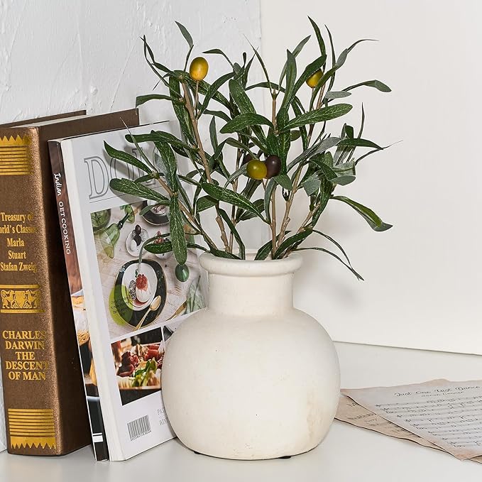 SIDUCAL Ceramic Rustic Farmhouse Vase | 6 Inch Pottery Decorative Boho Flower Vase for Home Decor, Table, Living Room, Bathroom Decoration, Shelf Decor, Mantel, Wedding, White