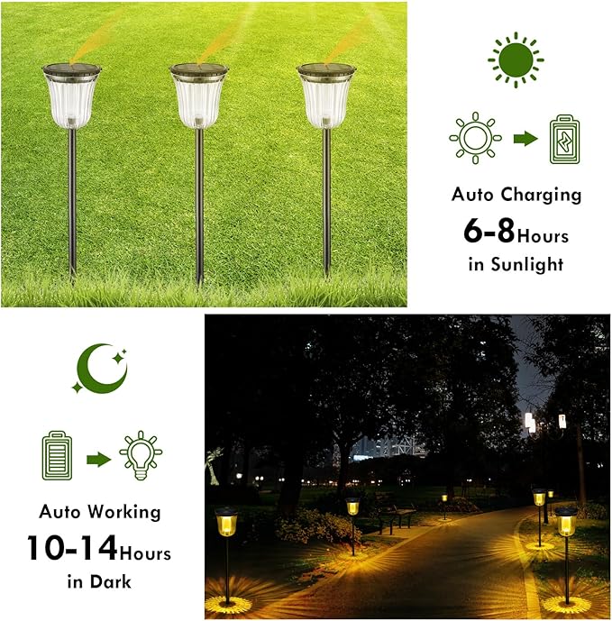 Solar Pathway Lights Outdoor, 4 Pack Solar Lights Outdoor Waterproof, 200 Lumens Super Bright Solar Garden Lights,Up to 14 Hrs Auto On/Off Outside Lights for Yard Lawn Walkway Driveway Path